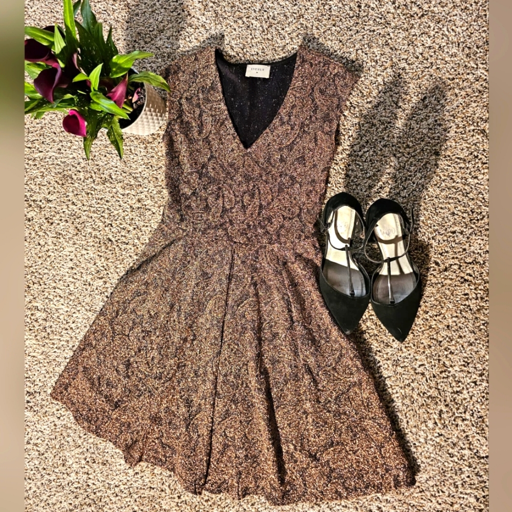 Casual black dress with gold sparkles Size S